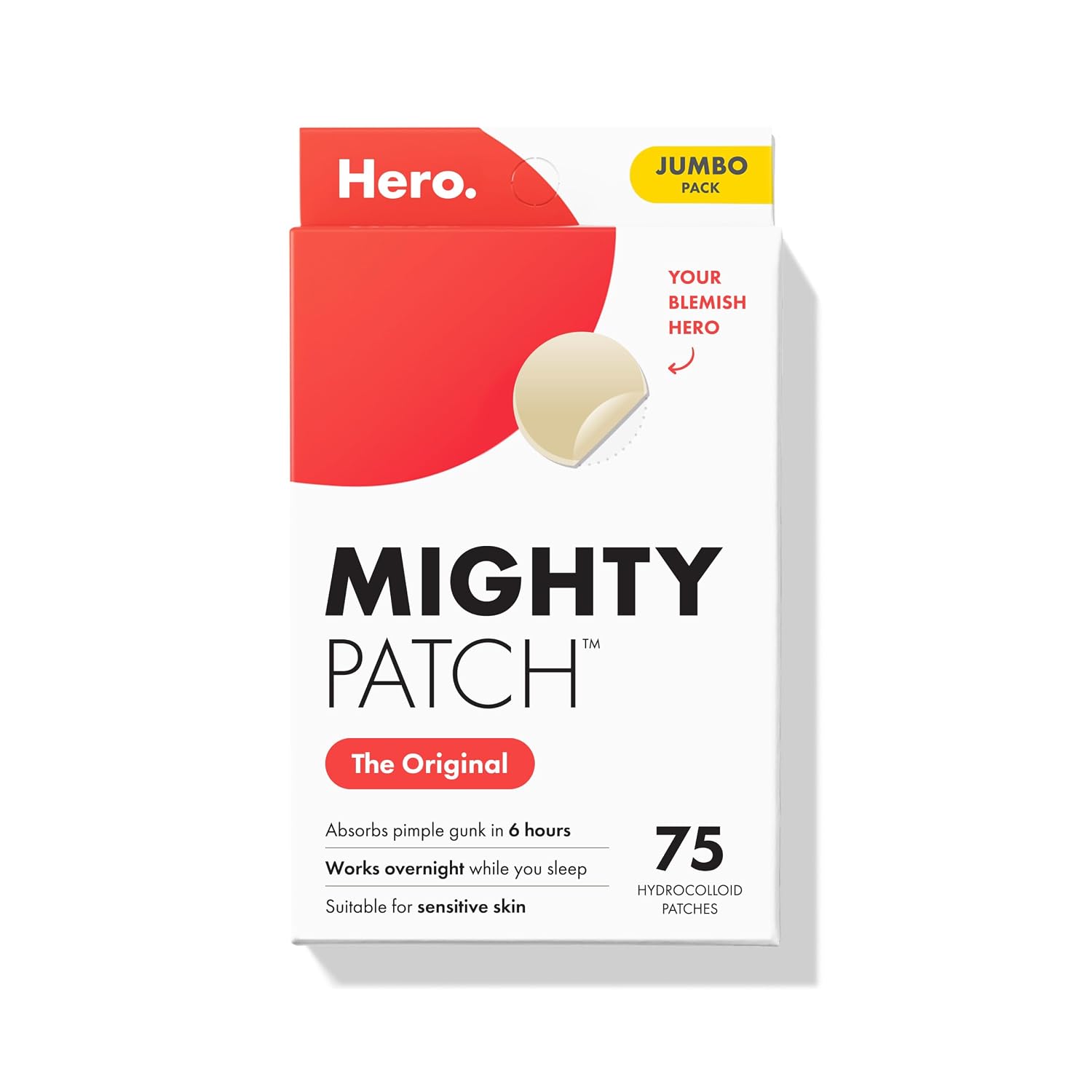 Pack of round clear hydrocolloid pimple patches by Hero Cosmetics.